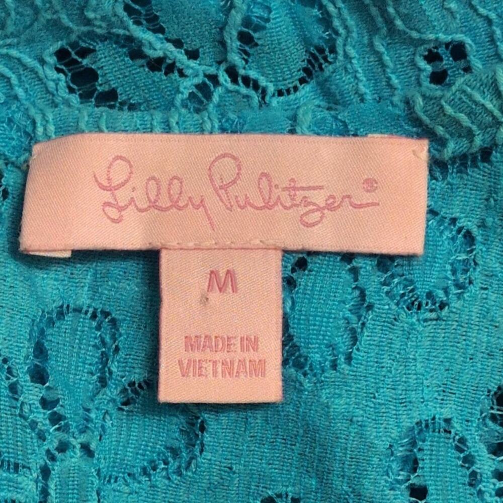 Lilly Pulitzer Poppy Lace Top Turquoise Floral Eyelet Short Sleeve Resort M - Picture 5 of 8
